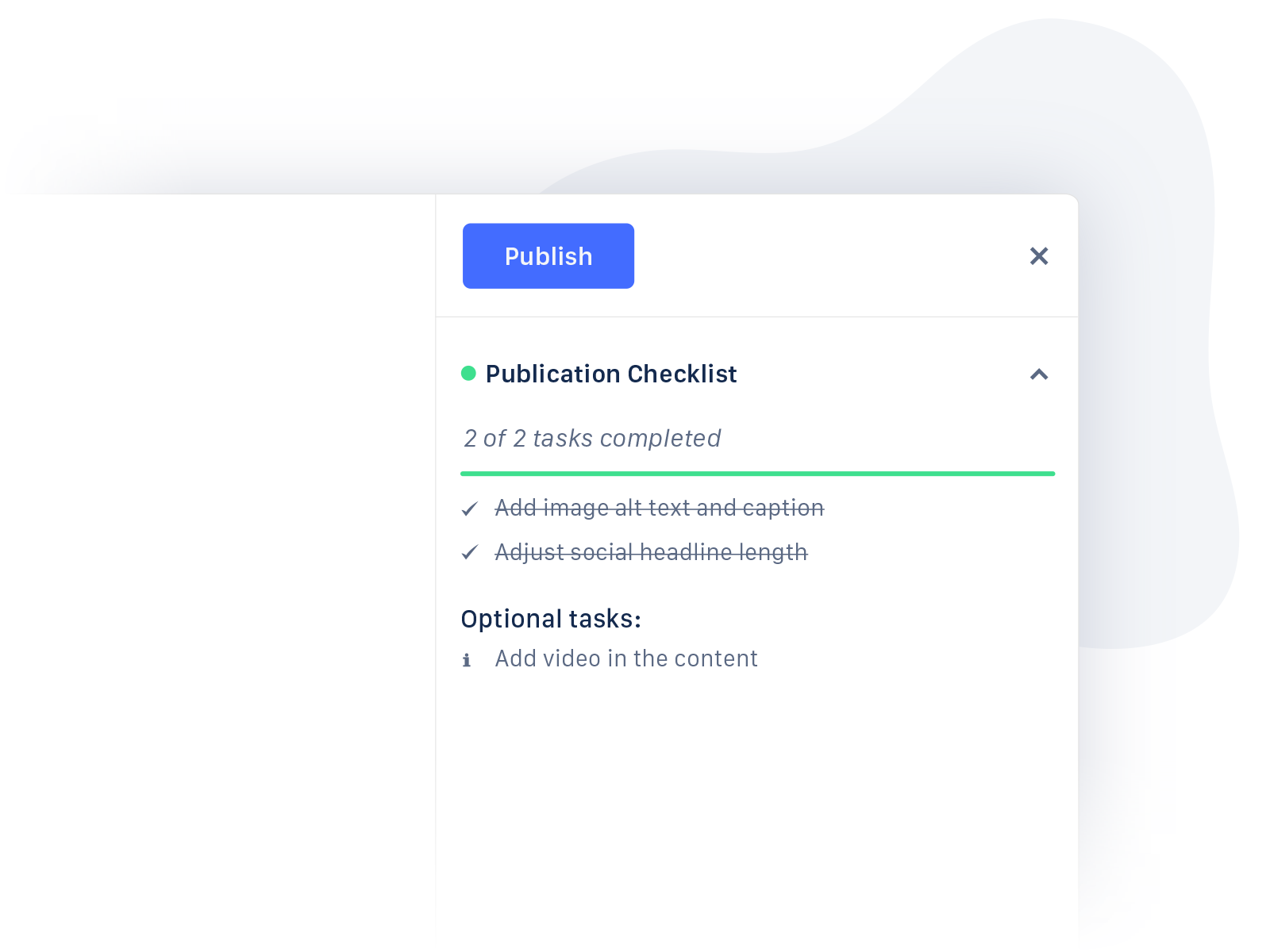 Altis Content Editor (highlight), Publication Checklist feature